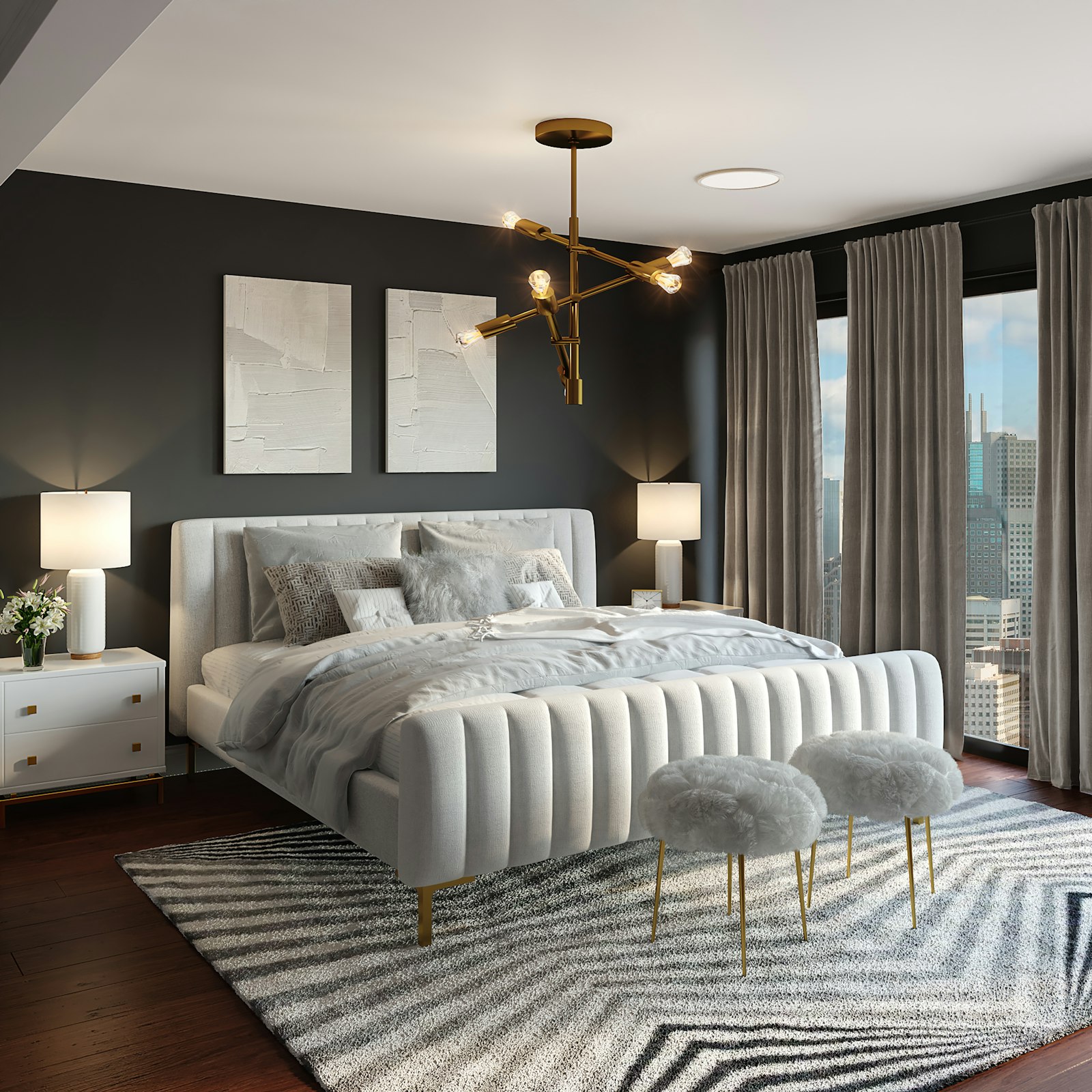 Bedroom interior with smooth painted walls