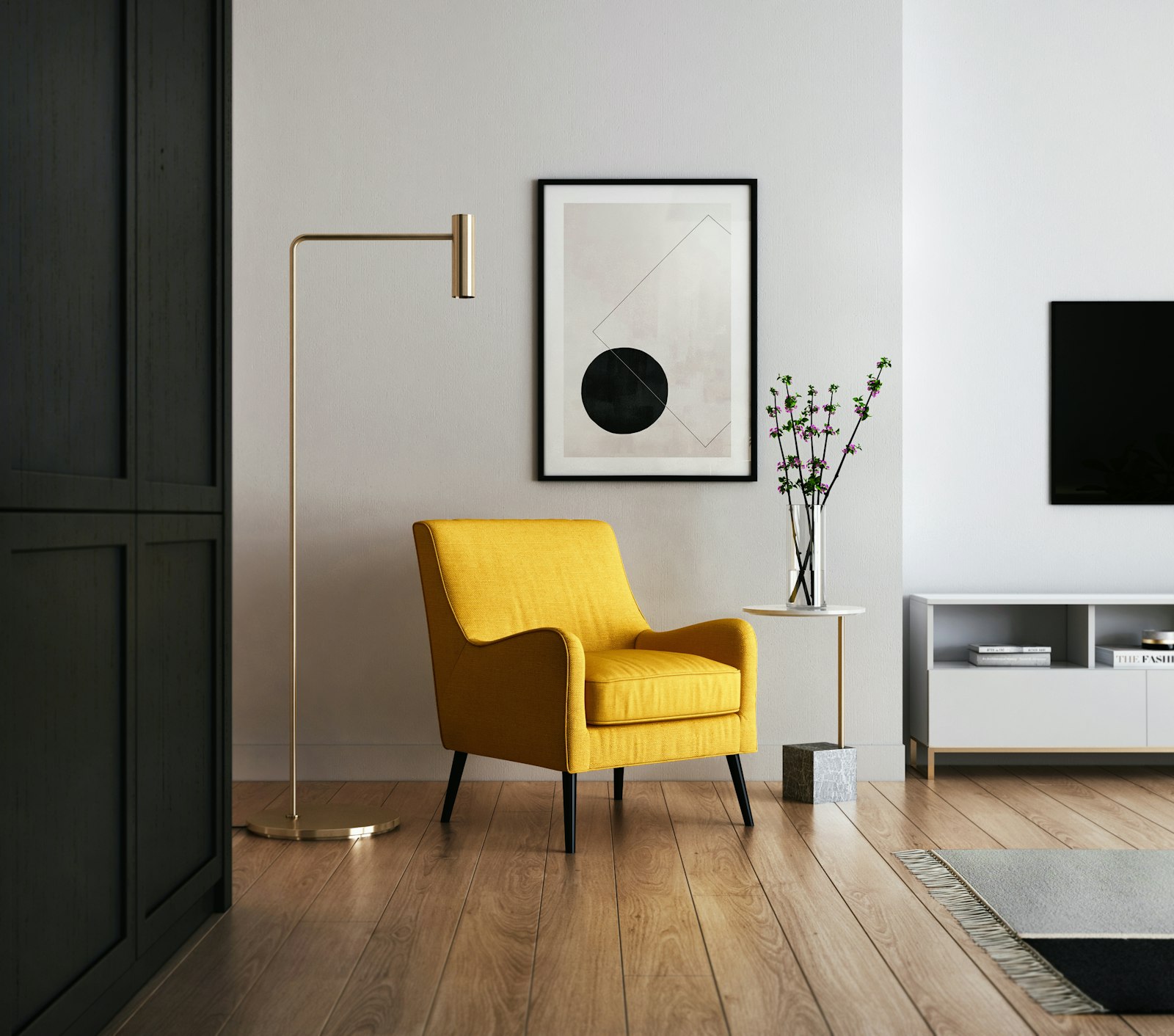 Bright living room interior with freshly finished walls